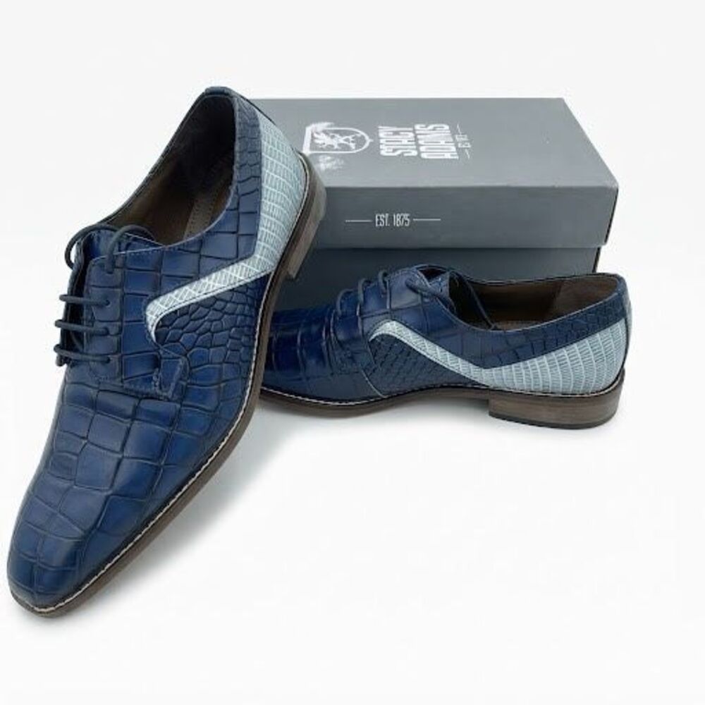 Stacy Adams Triolo Men's Blue Multi Crocodile Print Oxford Shoes 10.5 M 25211